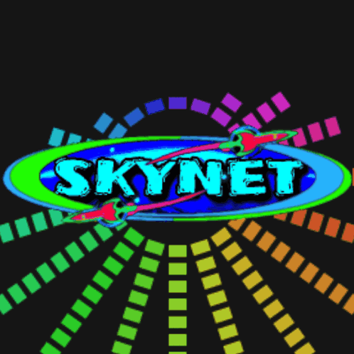 A Colorful Logo For Skynet With Rainbow Colored Rays In The Background GIF