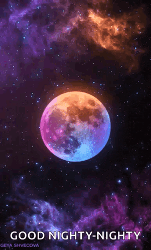 A Colorful Moon In The Night Sky With The Words Good Nighty Nighty GIF