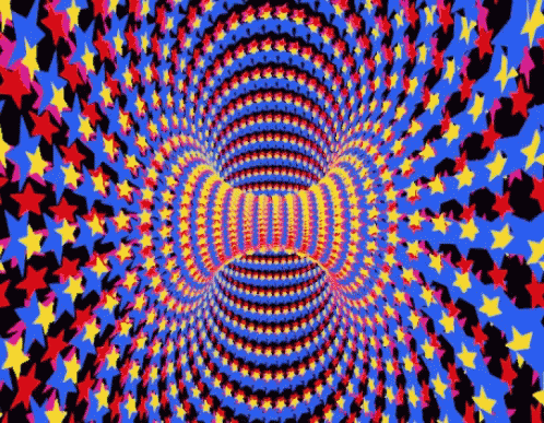 A Colorful Optical Illusion With Stars On A Blue Background . GIF