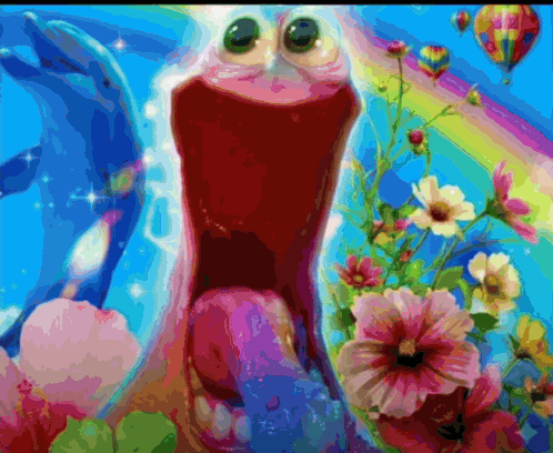 A Colorful Painting Of A Frog With Its Mouth Wide Open GIF