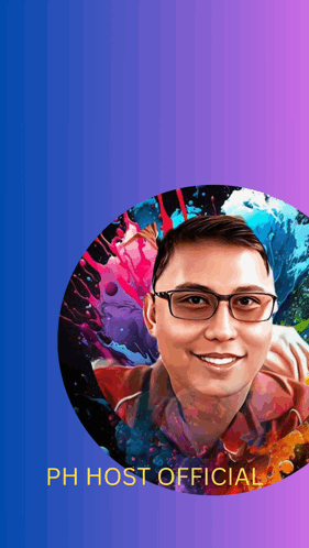A Colorful Painting Of A Man With The Words Phhost Official Below It GIF