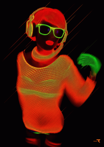A Colorful Painting Of A Person With A Black Background And A Green Circle In The Middle GIF