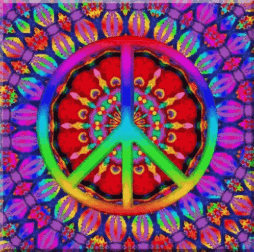 A Colorful Peace Sign On A Colorful Background GIF