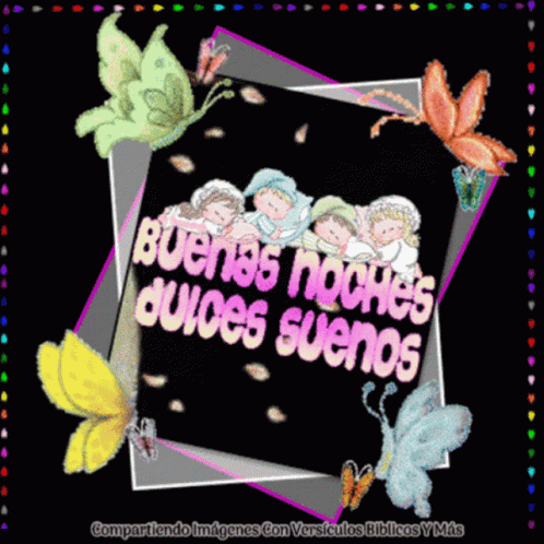 A Colorful Picture With Butterflies And The Words Buenas Noches Dulces Suenos GIF