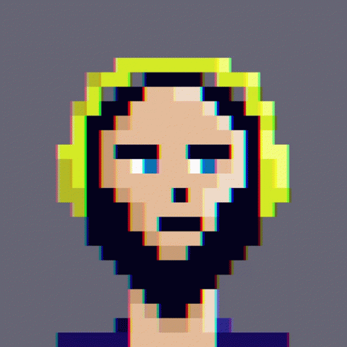 A Colorful Pixel Art Of A Face With A Green Eye GIF
