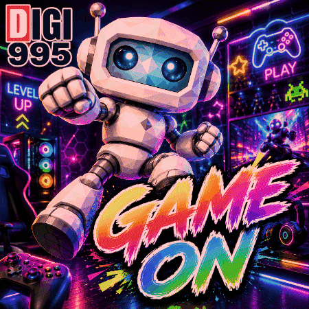 A Colorful Poster With A Robot And The Words Game On On It GIF