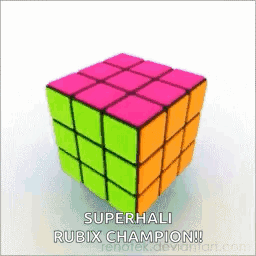A Colorful Rubik 'S Cube With The Caption Superhali Rubix Champion GIF