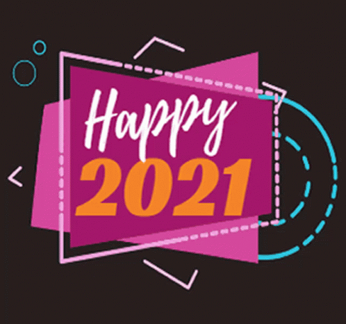 A Colorful Sign That Says Happy 2021 On A Black Background GIF