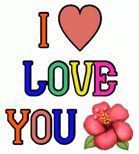 A Colorful Sign That Says I Love You With A Red Flower GIF