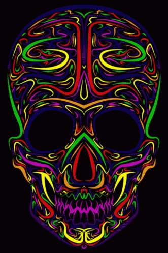A Colorful Skull On A Black Background GIF