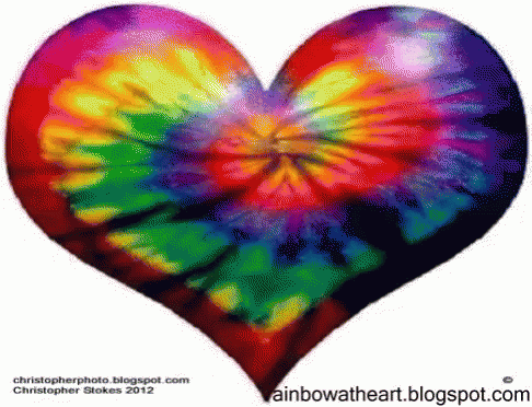 A Colorful Tie Dye Heart With The Website Rainbowatheart.blogspot.com Written Below It GIF