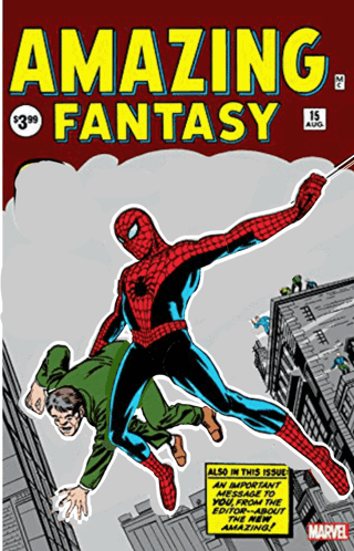 A Comic Book Called Amazing Fantasy Has Spider-Man On The Cover GIF