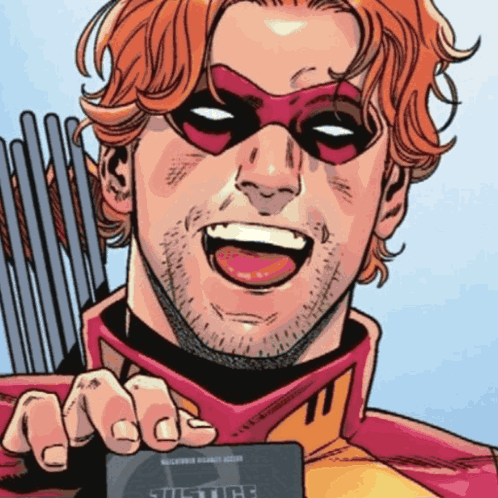 A Comic Book Character Holding A Justice Card GIF