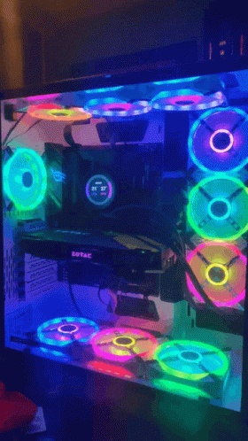 A Computer Case With A Zotac Graphics Card On Top GIF
