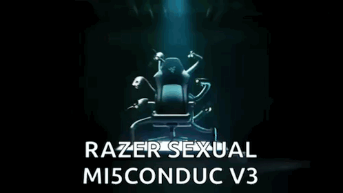 A Computer Chair With The Words Razer Sexual Misconduct V3 Below It GIF
