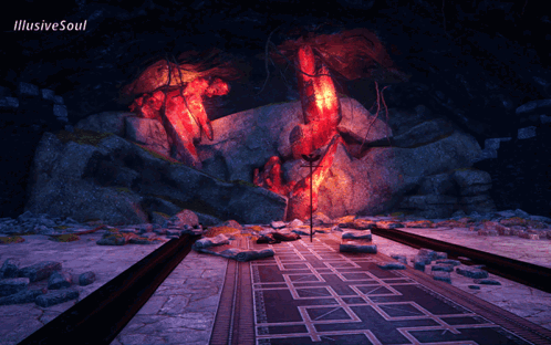 A Computer Generated Image Of A Cave With The Words Illusive Soul On The Bottom GIF