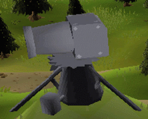 A Computer Generated Image Of A Gray Object In A Field With Trees In The Background GIF