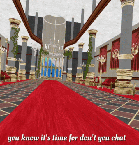 A Computer Generated Image Of A Hallway With A Red Carpet And The Words You Know It 'S Time For GIF