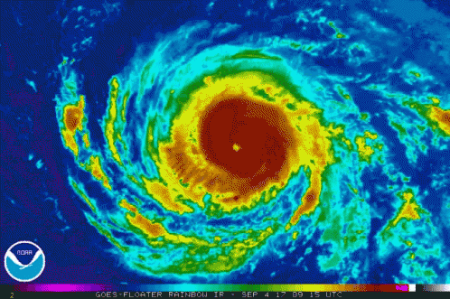 A Computer Generated Image Of A Hurricane With The Words Goes-Floater Rainbow In The Upper Right Corner GIF