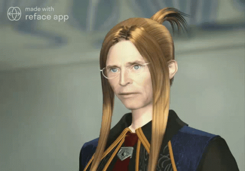 A Computer Generated Image Of A Man With Long Blonde Hair And Glasses Made With Reface App GIF