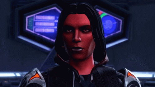 A Computer Generated Image Of A Man With Red Face And Black Hair GIF