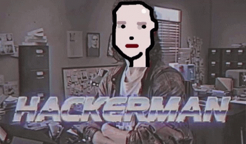 A Computer Generated Image Of A Man With The Word Hackerman Behind Him GIF