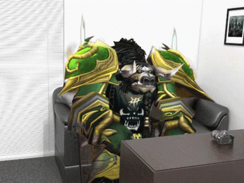 A Computer Generated Image Of A Monster Sitting On A Chair GIF