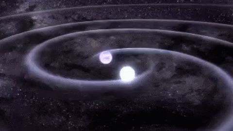 A Computer Generated Image Of A Pair Of White Stars In A Spiral In Space . GIF