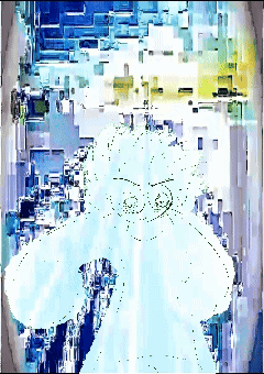 A Computer Generated Image Of A Person 'S Face In A Blue And Yellow Background GIF