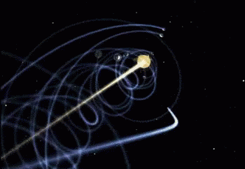 A Computer Generated Image Of A Planet Moving Through Space GIF