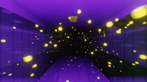 A Computer Generated Image Of A Purple And Black Room With Yellow Lights GIF