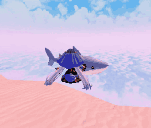 A Computer Generated Image Of A Shark And A Tent On The Beach GIF