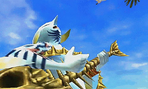 A Computer Generated Image Of A Skeleton With A Bird Flying In The Background GIF