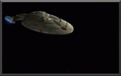 A Computer Generated Image Of A Space Ship With Blue Lights GIF