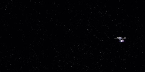 A Computer Generated Image Of A Space Ship With Purple And Blue Light Coming Out Of It GIF