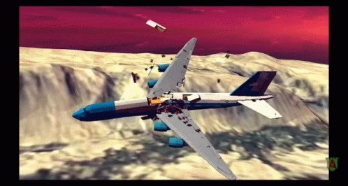 A Computer Generated Image Of An Airplane Crashing Into A Hill GIF