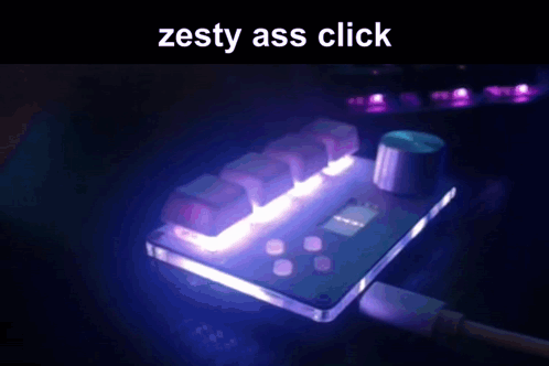 A Computer Keyboard With The Words Zesty Ass Click Written On It GIF
