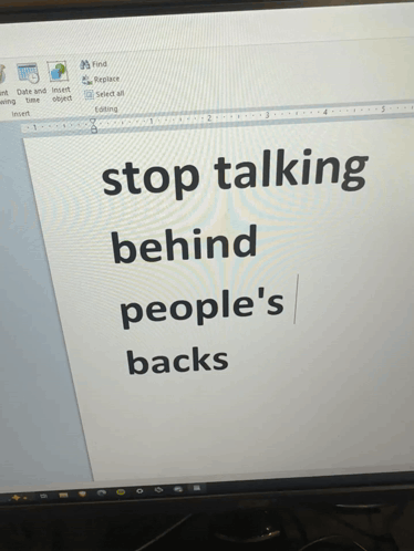 A Computer Monitor Displays A Page That Says Stop Talking Behind People 'S Backs GIF