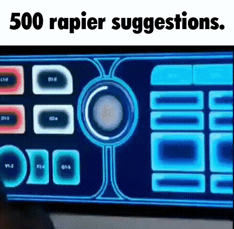 A Computer Monitor With The Words 500 Rapier Suggestions GIF