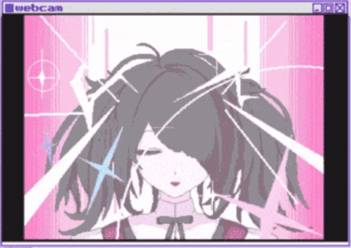 A Computer Screen Shows A Girl With A Ponytail And The Words Webcam GIF