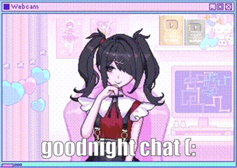 A Computer Screen Shows A Girl With Pigtails And Says Goodnight Chat GIF
