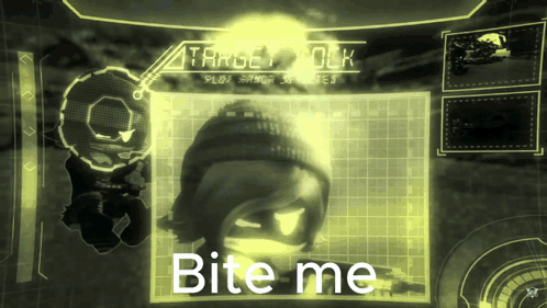 A Computer Screen Shows A Picture Of A Person And The Words Bite Me GIF