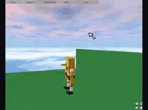 A Computer Screen Shows A Spongebob Character Standing On A Grassy Field GIF