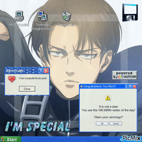 A Computer Screen That Says I 'M Special At The Bottom GIF