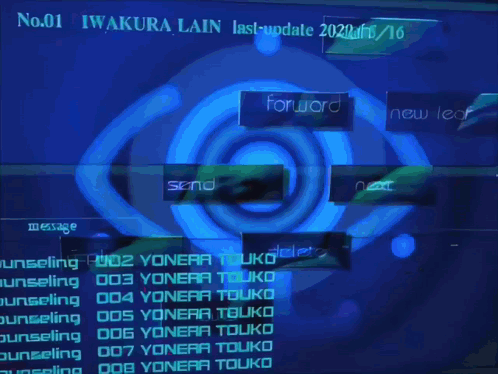 A Computer Screen With A Picture Of A Girl And The Words " Iwakura Lain Last Update " GIF