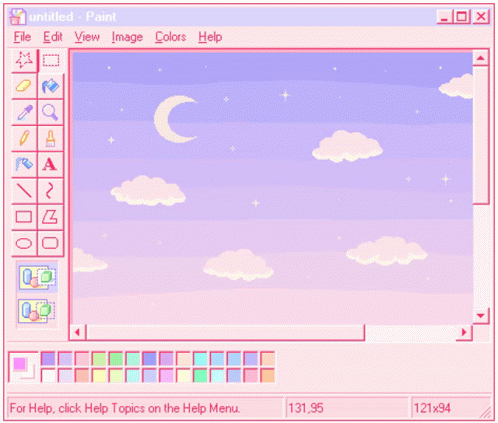 A Computer Screen With A Pink Sky And Clouds And A Crescent Moon GIF