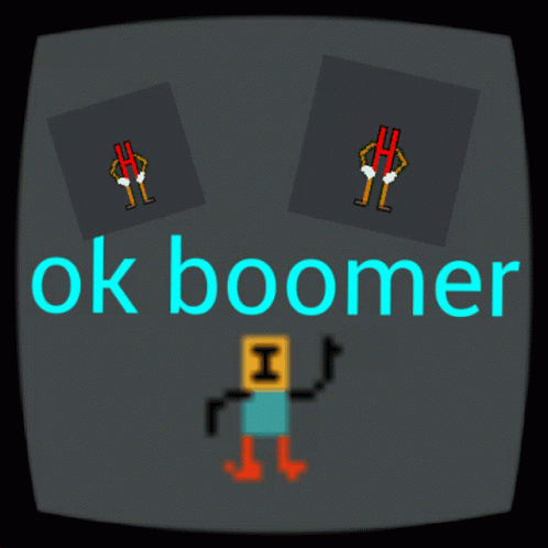 A Computer Screen With A Robot And The Words Ok Boomer On It GIF