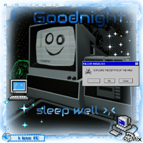 A Computer Screen With A Smiley Face On It Says Goodnight Sleep Well GIF
