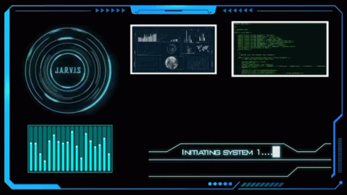 A Computer Screen With Jarvis And Initiating System Written On It GIF