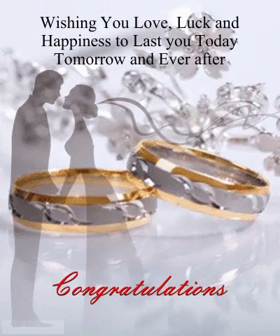 A Congratulations Card With A Picture Of A Bride And Groom GIF